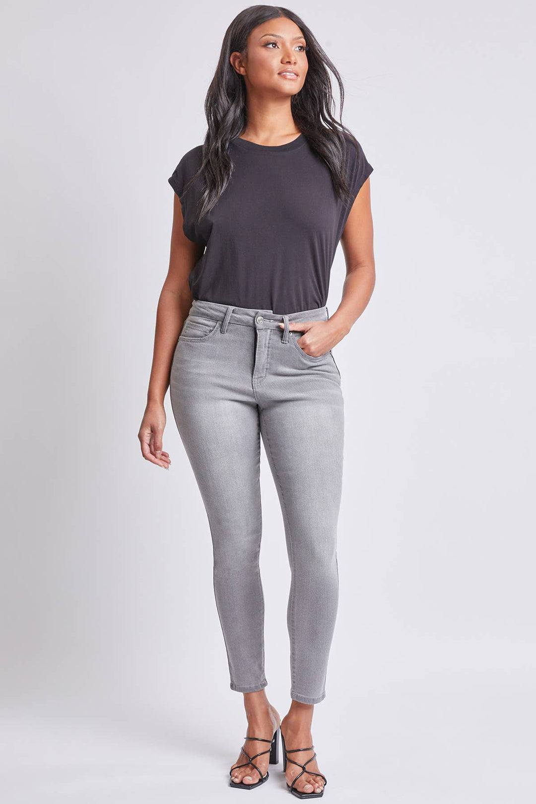 CURVY FIT HIGH RISE SKINNY JEANS - GREY