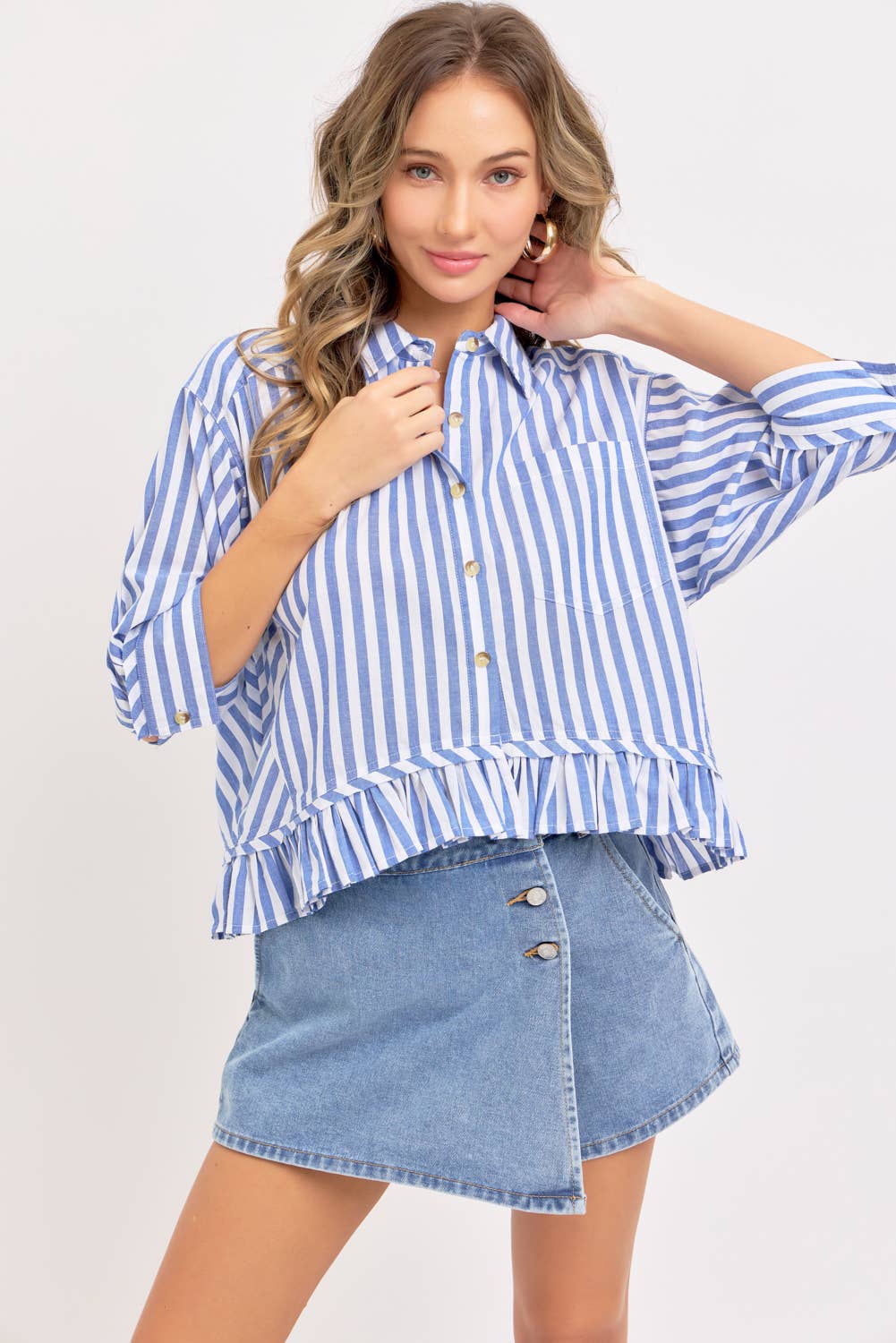 MODERN BUTTON DOWN STRIPED SHIRT - BLUE