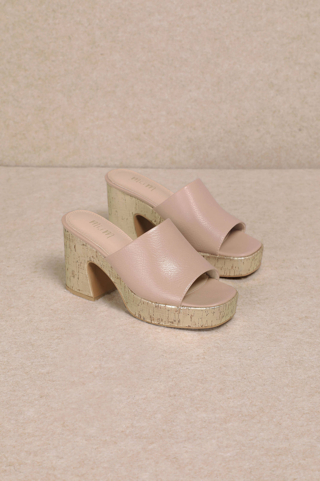 SUMMER PLATFORM VEGAN LEATHER SLIDES - BEIGE