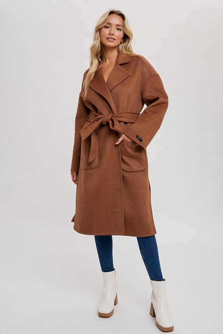 HANDMADE BELTED LONGLINE COAT - CAMEL