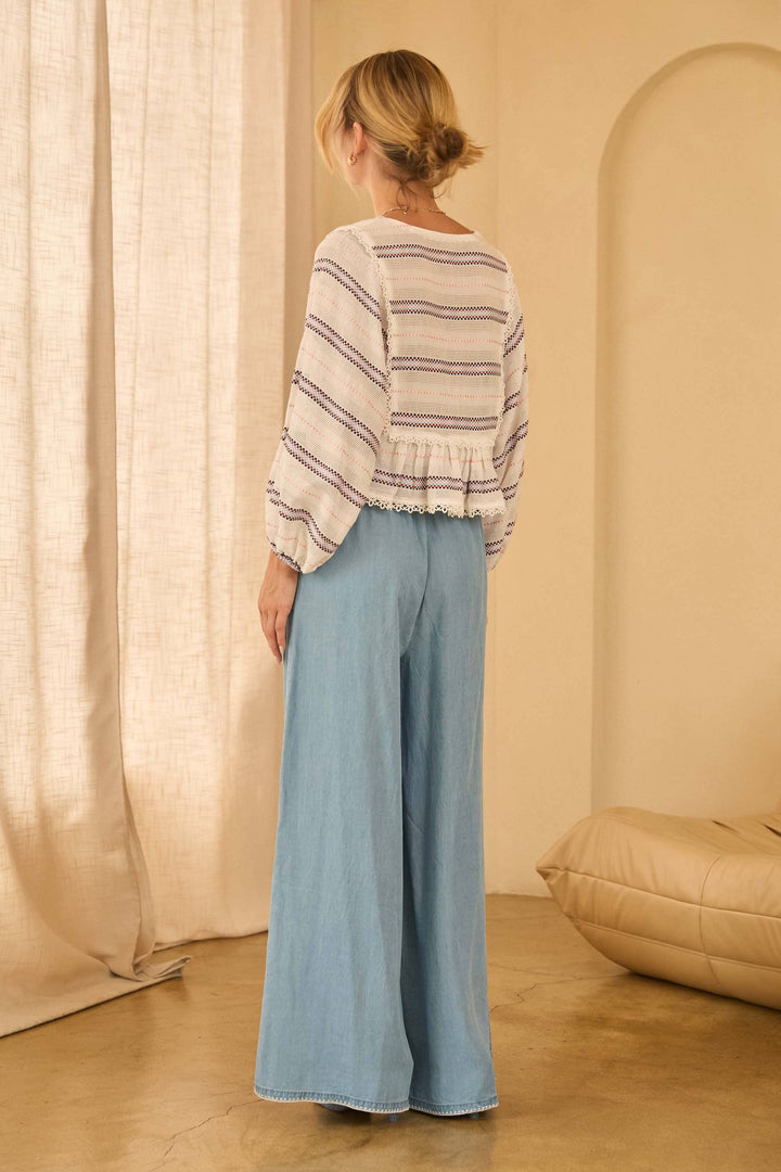WASHED TENCEL EMBROIDERED PANTS