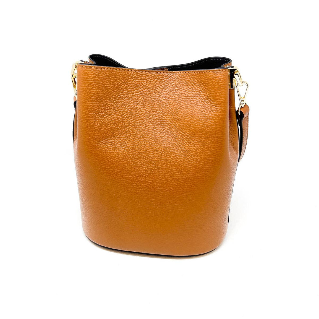 GENUINE ITALIAN LEATHER BUCKET BAG - CAMEL