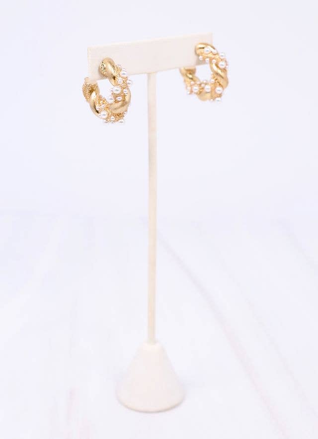 COBURN TWISTED HOOP EARRINGS WITH PEARLS - GOLD