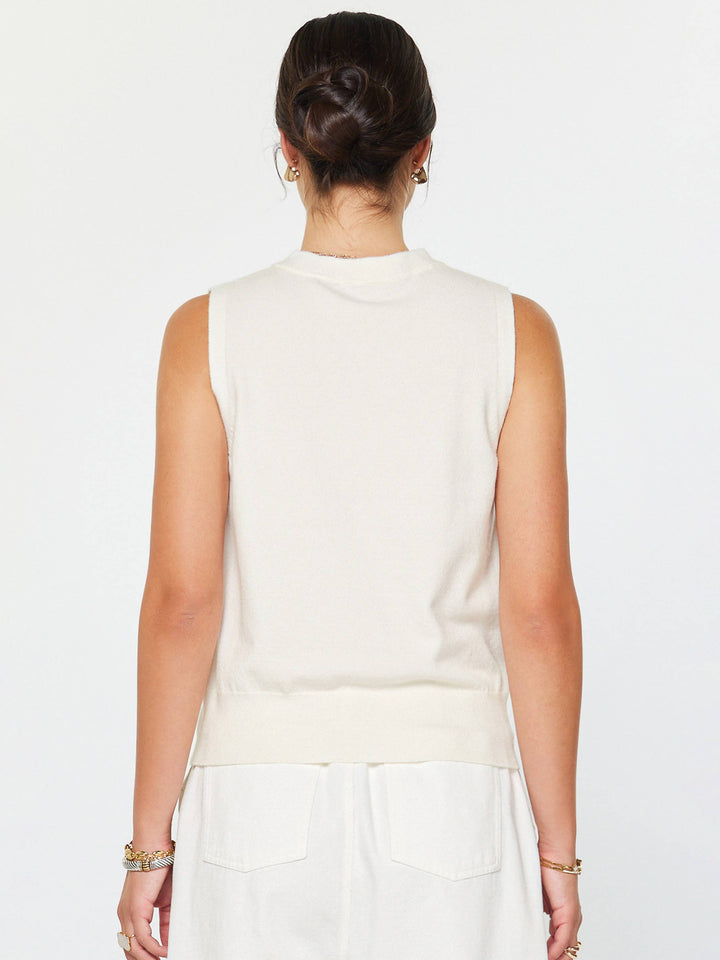 SLEEVELESS HENLEY KNIT VEST - WHITE