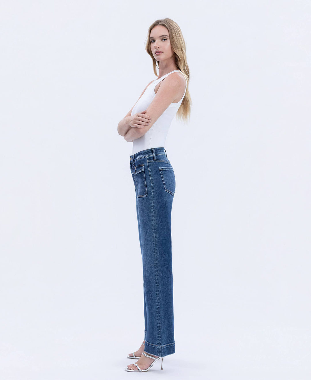 HIGH RISE TROUSER HEM VINTAGE FLARE JEANS - DARK WASH