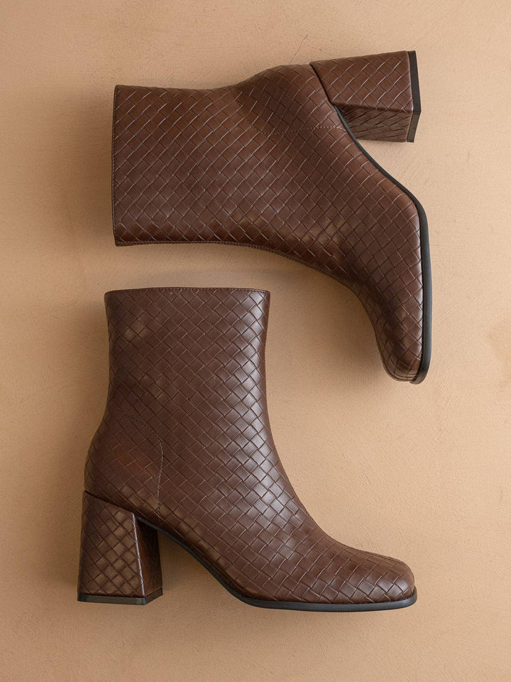 THE DEMI WOVEN BLOCK HEEL ANKLE BOOT - COFFEE