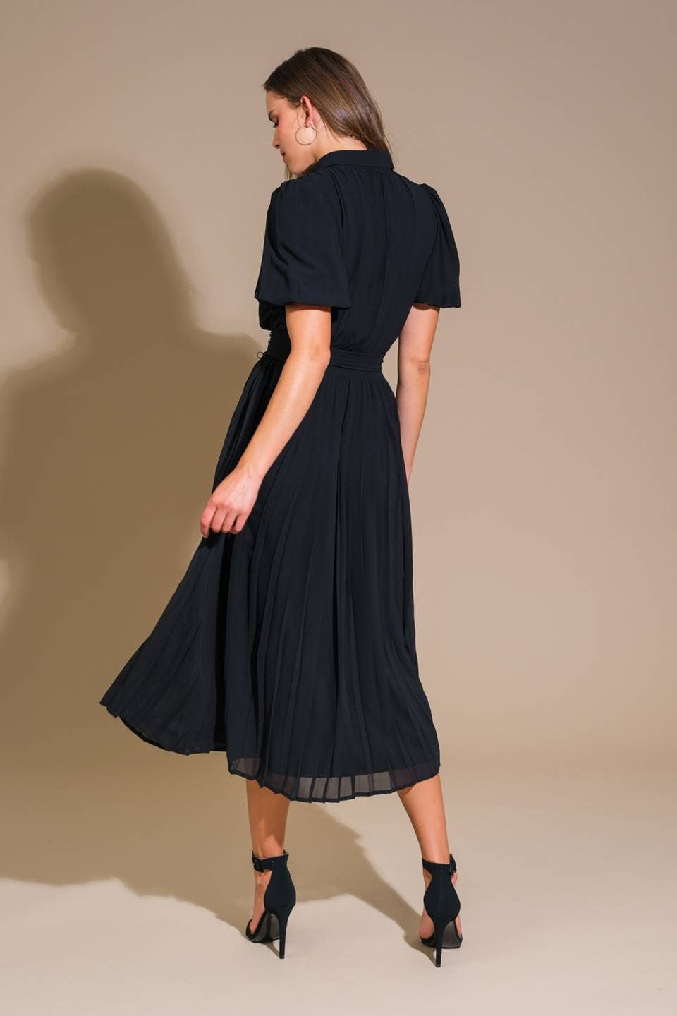 WOVEN MIDI SHIRT DRESS BY FLYING TOMATO - BLACK