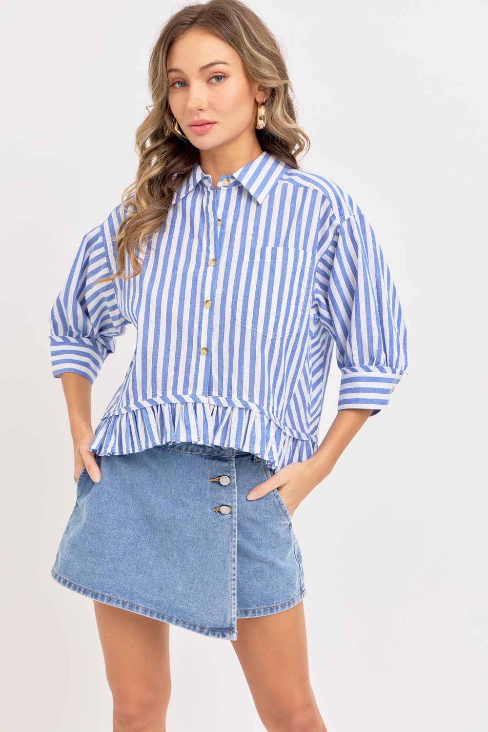 MODERN BUTTON DOWN STRIPED SHIRT - BLUE