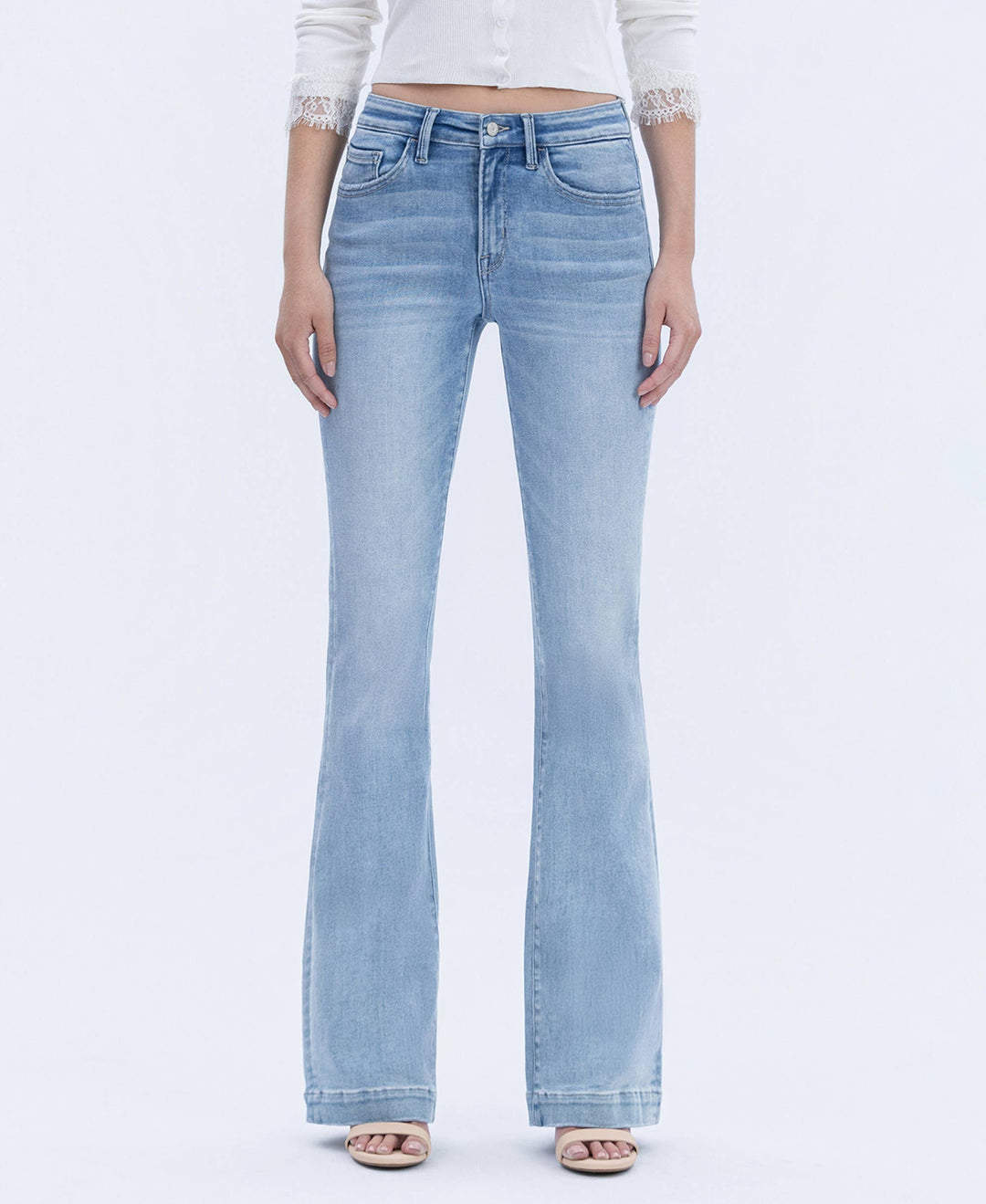 MID RISE TROUSER HEM BOOTCUT JEANS - LIGHT WASH