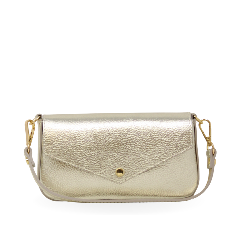 GENUINE ITALIAN LEATHER HANDLE + CROSSBODY BAG - GOLD