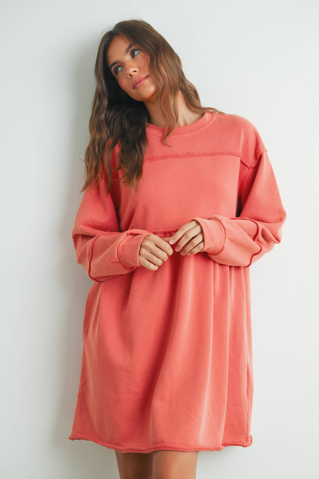 FULL SLEEVE MINI SWEATSHIRT DRESS - AUTUMN ORANGE