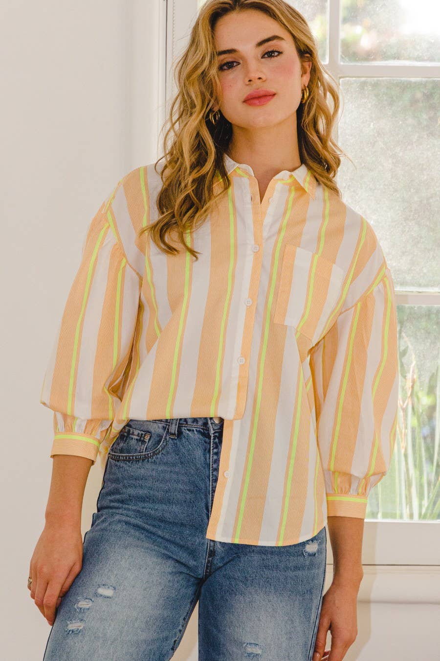 MULTI COLOR STRIPED SHIRT - ORANGE