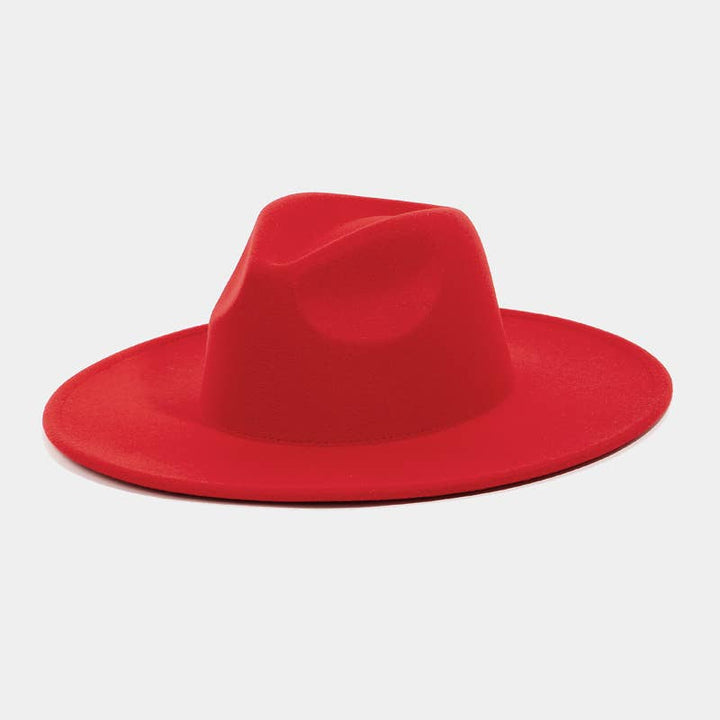 FLAT BRIM VEGAN SUEDE FEDORA HAT - RED