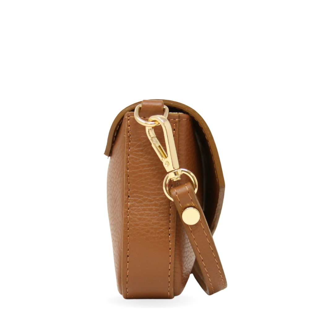 GENUINE ITALIAN LEATHER HANDLE + CROSSBODY BAG - CAMEL