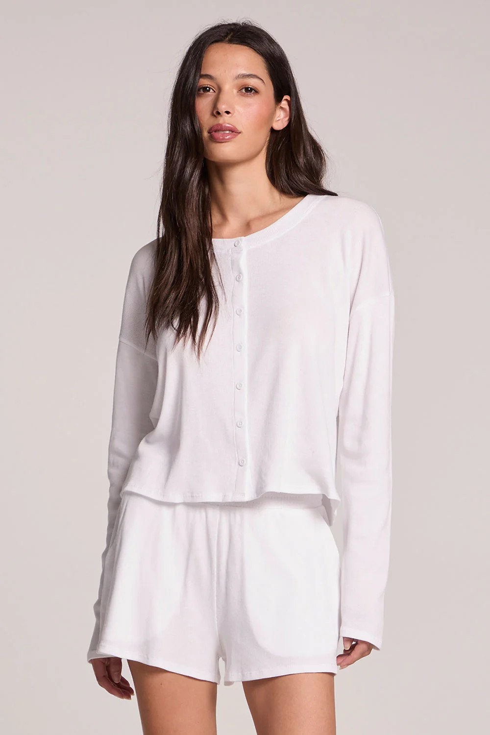 BRANDY BUTTON UP LIGHTWEIGHT CARDI - WHITE