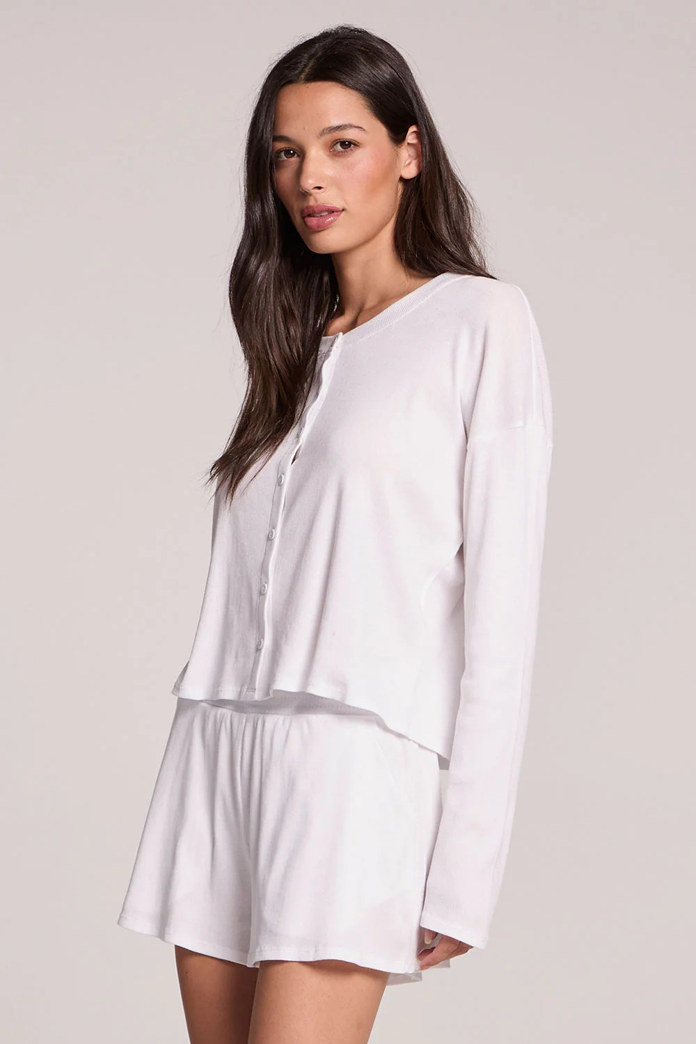 BRANDY BUTTON UP LIGHTWEIGHT CARDI - WHITE