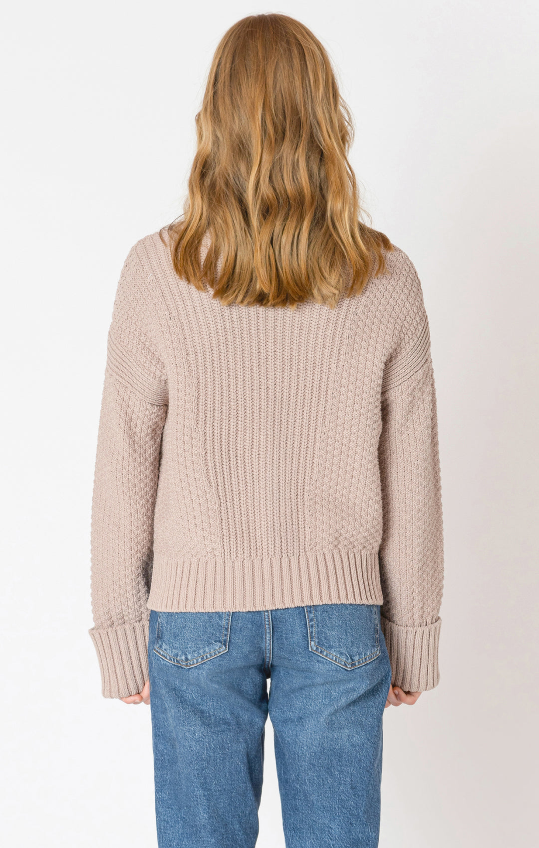 CUFFED LONGSLEEVE TEXTURED CARDIGAN - TAUPE