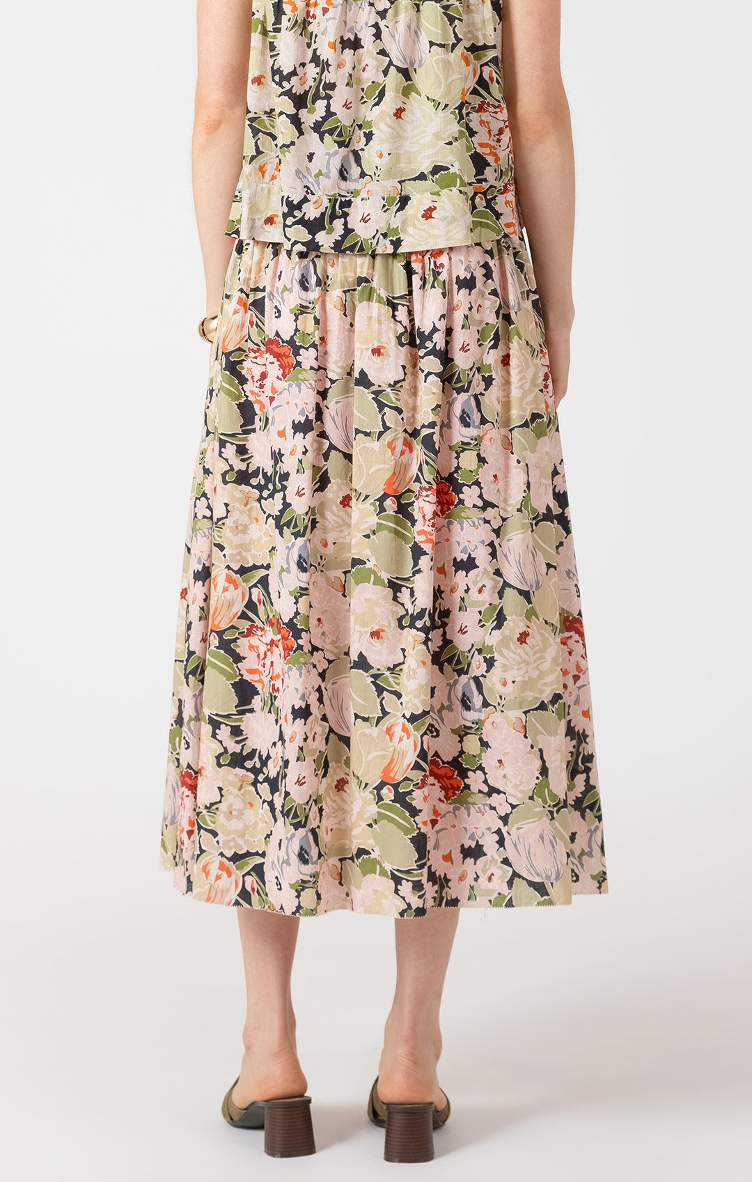 SMOCKED WAIST MIDI SKIRT - VINTAGE ROSE