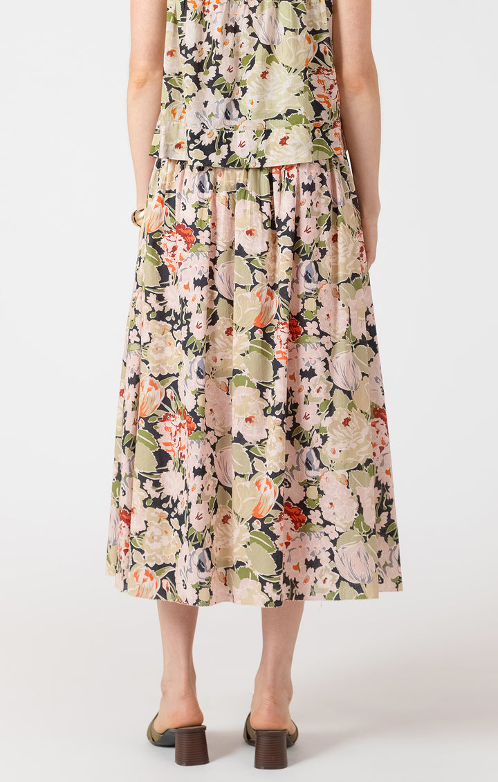 SMOCKED WAIST MIDI SKIRT - VINTAGE ROSE