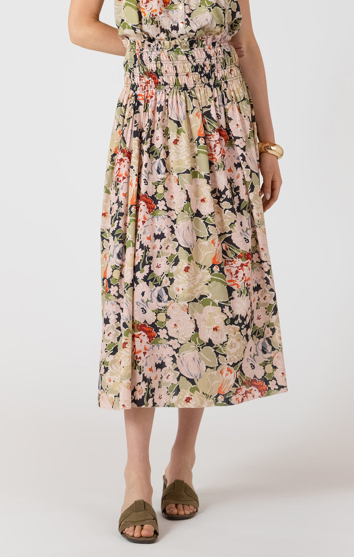 SMOCKED WAIST MIDI SKIRT - VINTAGE ROSE
