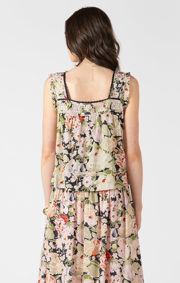 PINTUCK DETAIL BUTTON FRONT TANK - VINTAGE ROSE