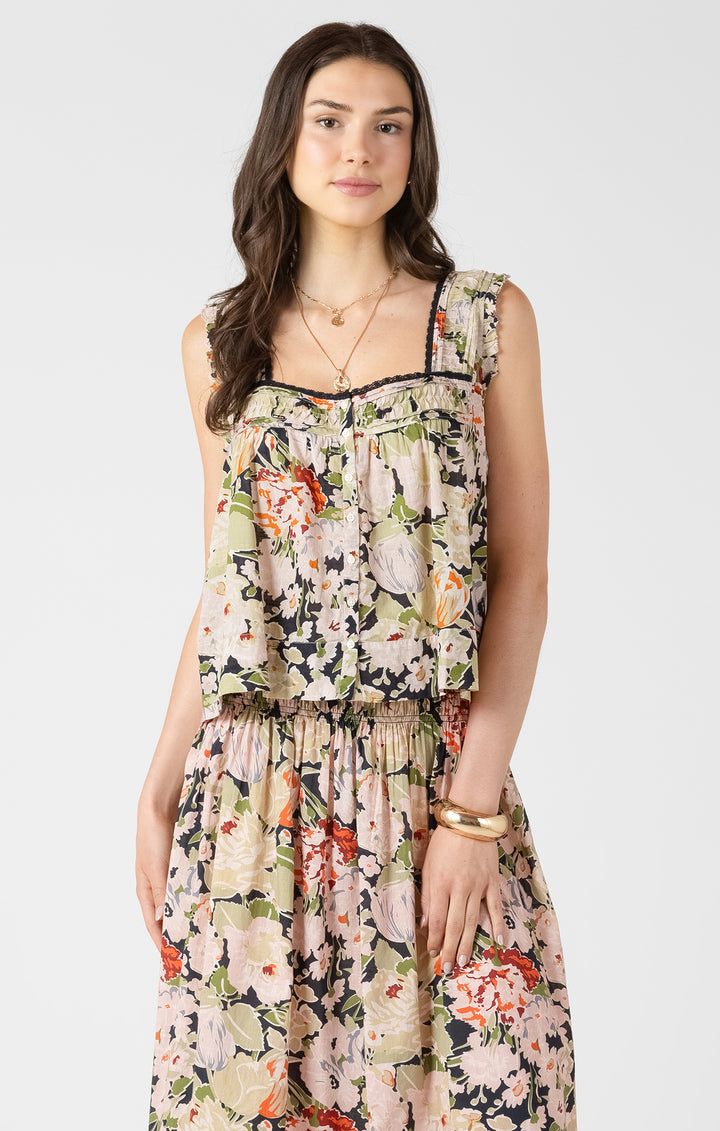 PINTUCK DETAIL BUTTON FRONT TANK - VINTAGE ROSE
