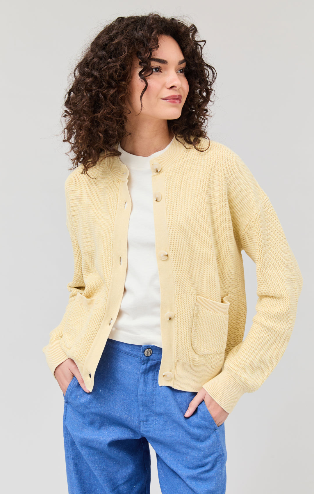 DUNE BUTTON FRONT CARDIGAN - GOLDEN WHEAT