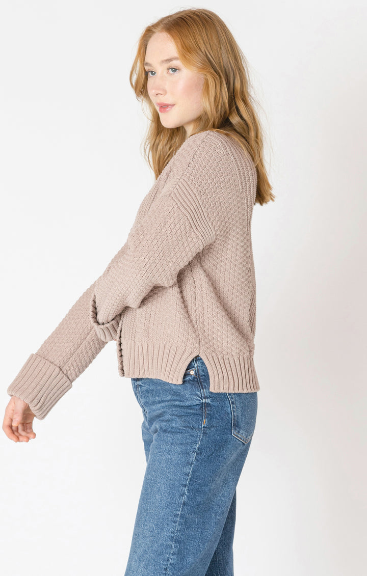 CUFFED LONGSLEEVE TEXTURED CARDIGAN - TAUPE