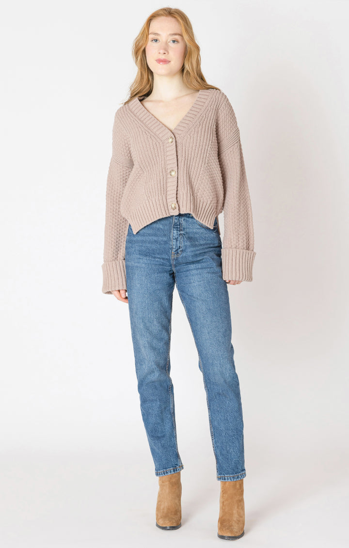 CUFFED LONGSLEEVE TEXTURED CARDIGAN - TAUPE