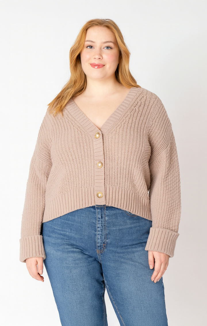 CUFFED LONGSLEEVE TEXTURED CARDIGAN - TAUPE
