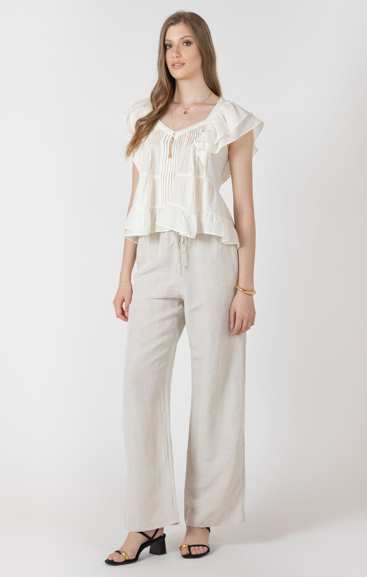 ELASTIC WAIST LINEN PANT - NATURAL