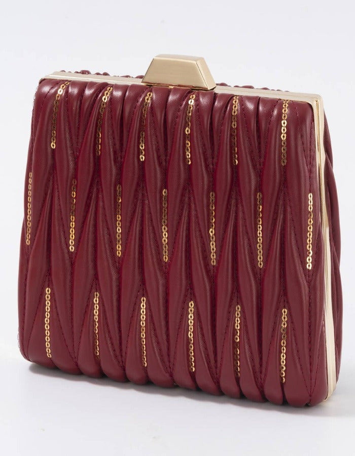 QUILTED + SEQUIN SHOULDER CROSSBODY BAG - WINE