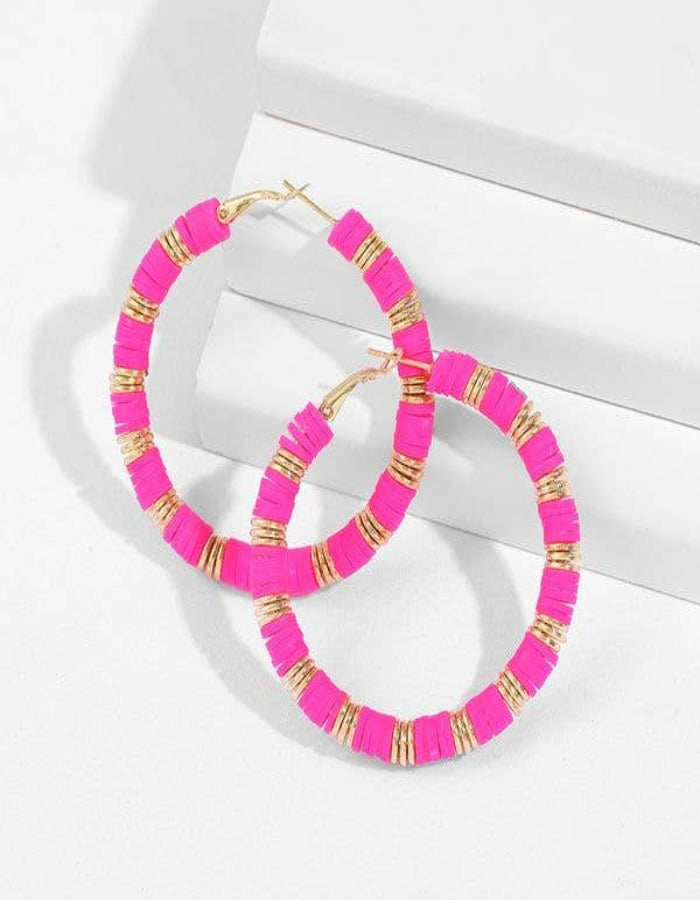 ARLI CLAY + RESIN HOOPS - HOT PINK