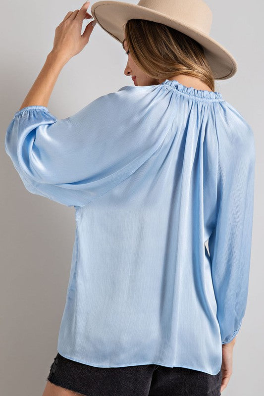 SATIN DOLMAN SLEEVE TOP - CAROLINA BLUE