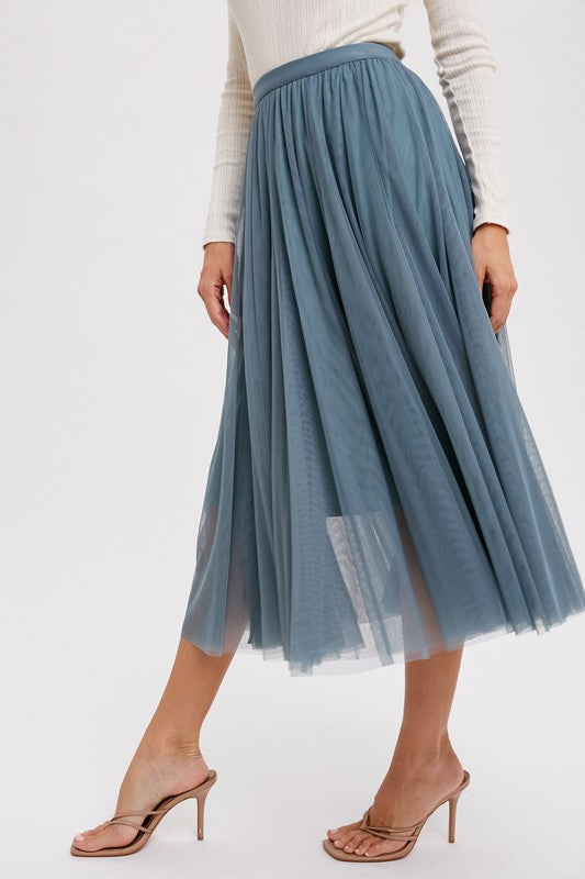 TULLE A-LINE SKIRT - DARK MINT