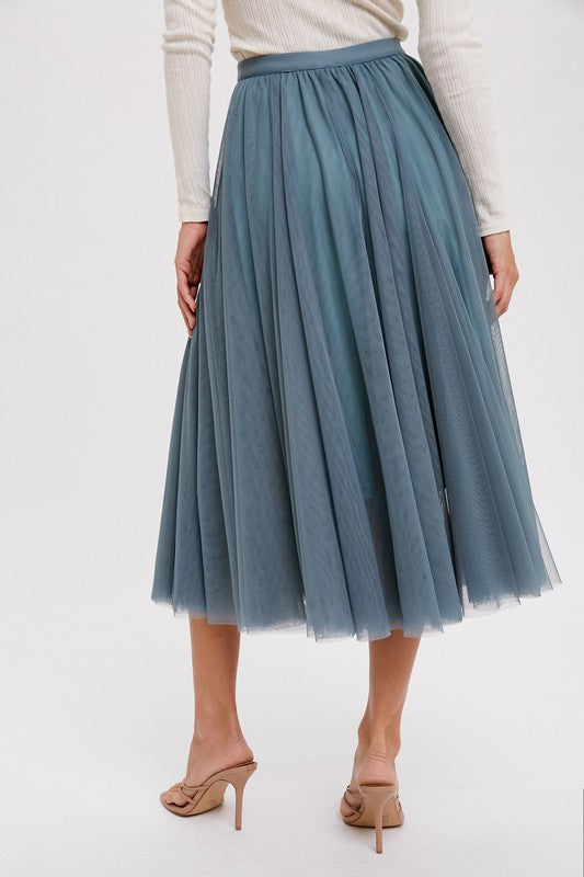 TULLE A-LINE SKIRT - DARK MINT