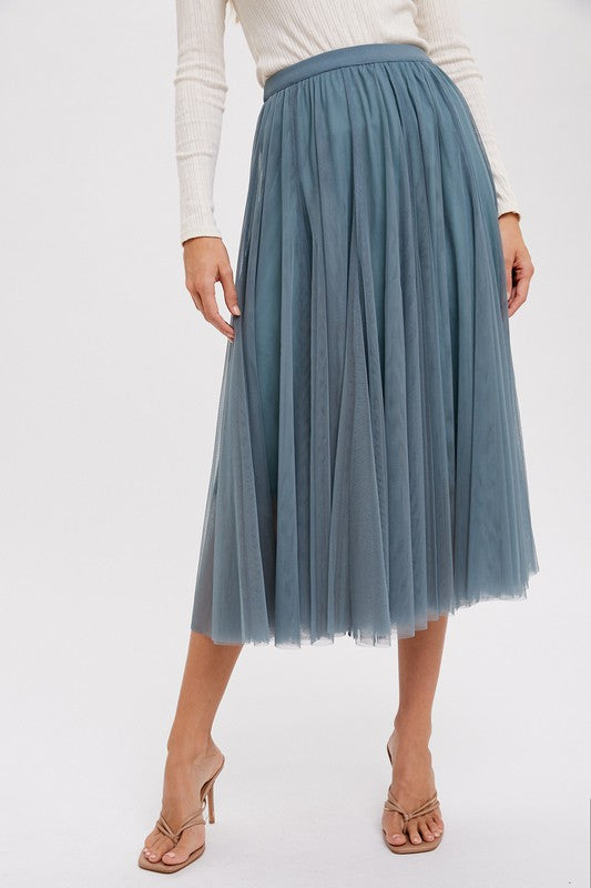 TULLE A-LINE SKIRT - DARK MINT