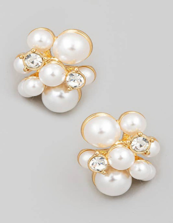 RETRO PEARL + CRYSTAL STUD EARRINGS