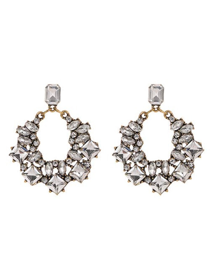 ART DECO SWAROVSKI CRYSTAL VINTAGE DROP EARRINGS - GOLD