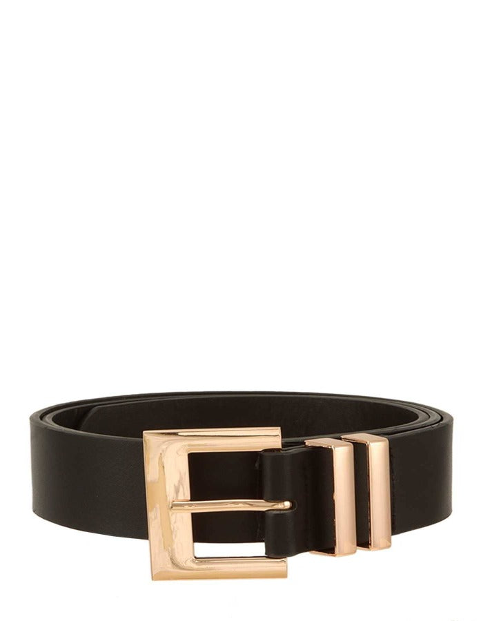 RECTANGLE DOUBLE METAL BUCKLE BELT - BLACK