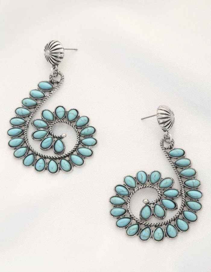 WESTERN STONE SPIRAL DANGLE EARRINGS - TURQUOISE