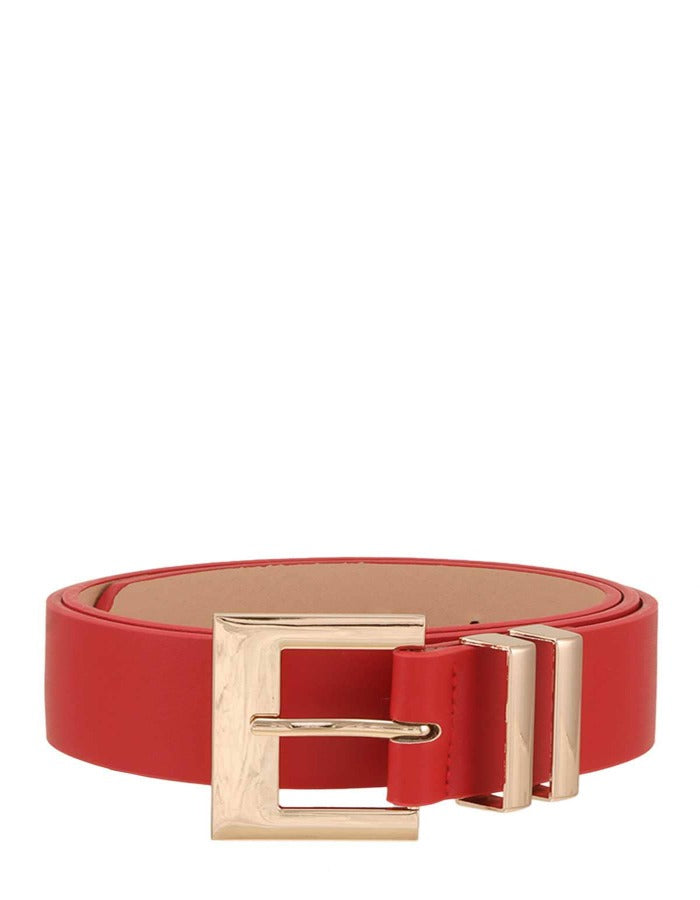 RECTANGLE DOUBLE METAL BUCKLE BELT - RED