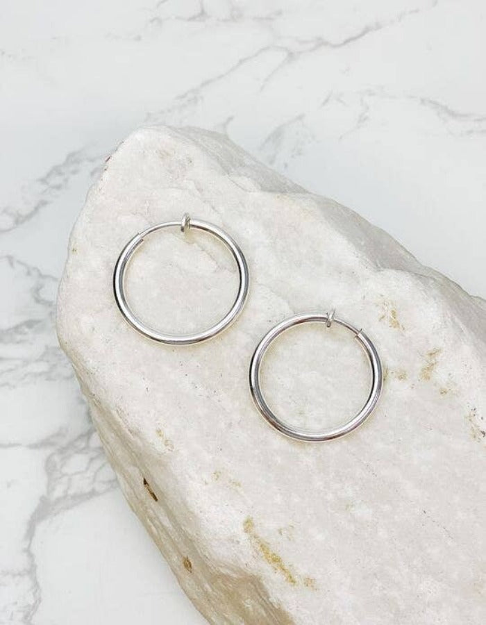 CLIP ON CLASSIC HOOPS - SILVER