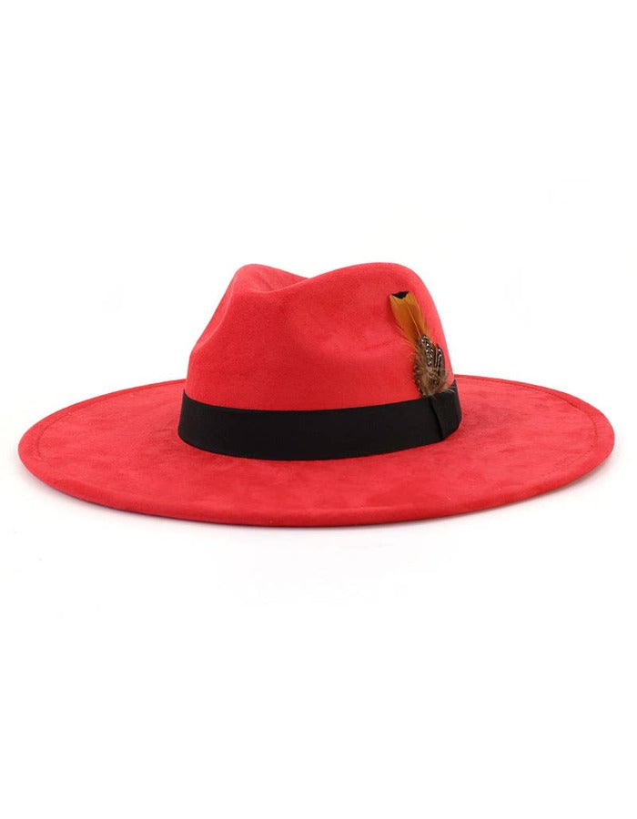 BANDED SUEDE FEDORA - RED