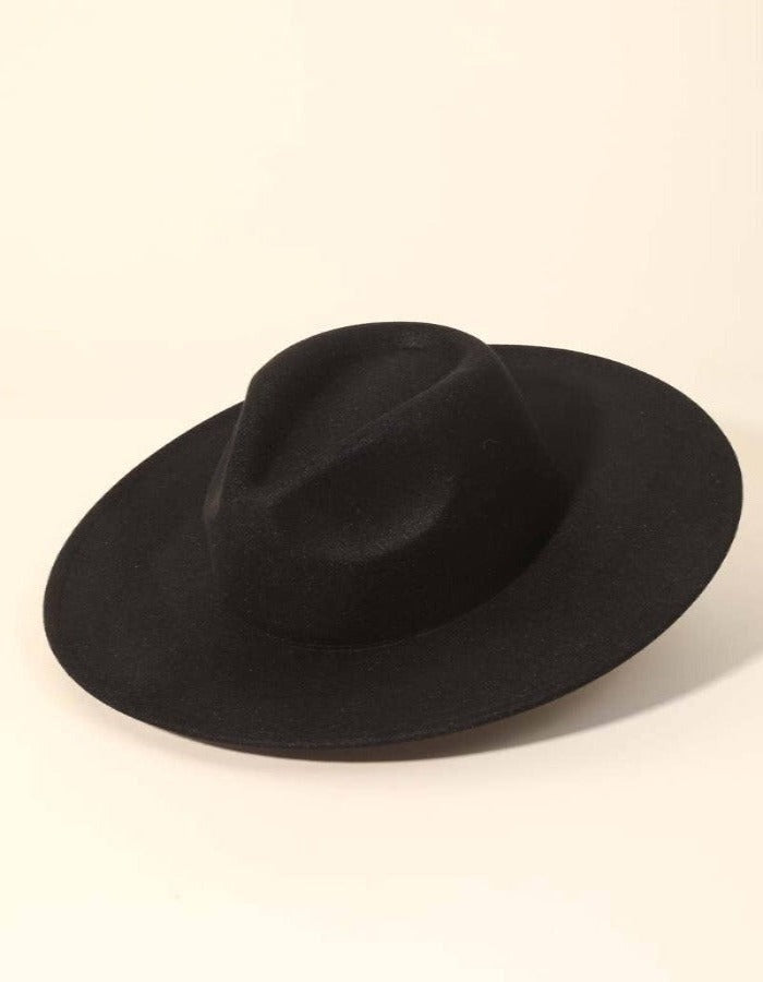 FLAT BRIM FELT FEDORA - BLACK