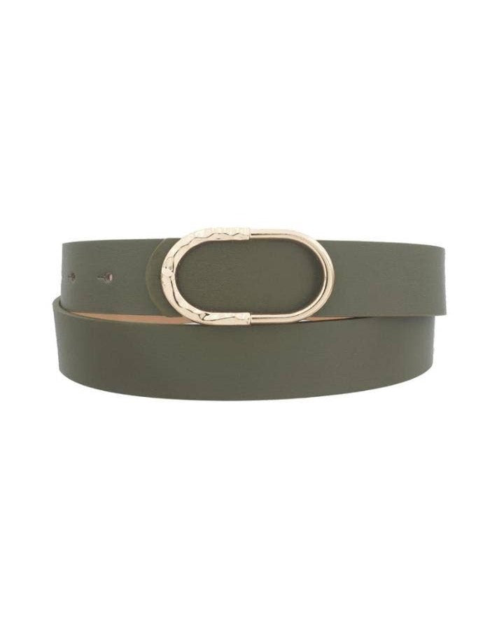 DUAL TEXTURED OVAL BUCKLE BELT - OLIVE