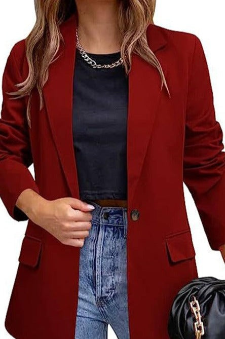 SINGLE BREASTED LAPEL BLAZER - CRIMSON