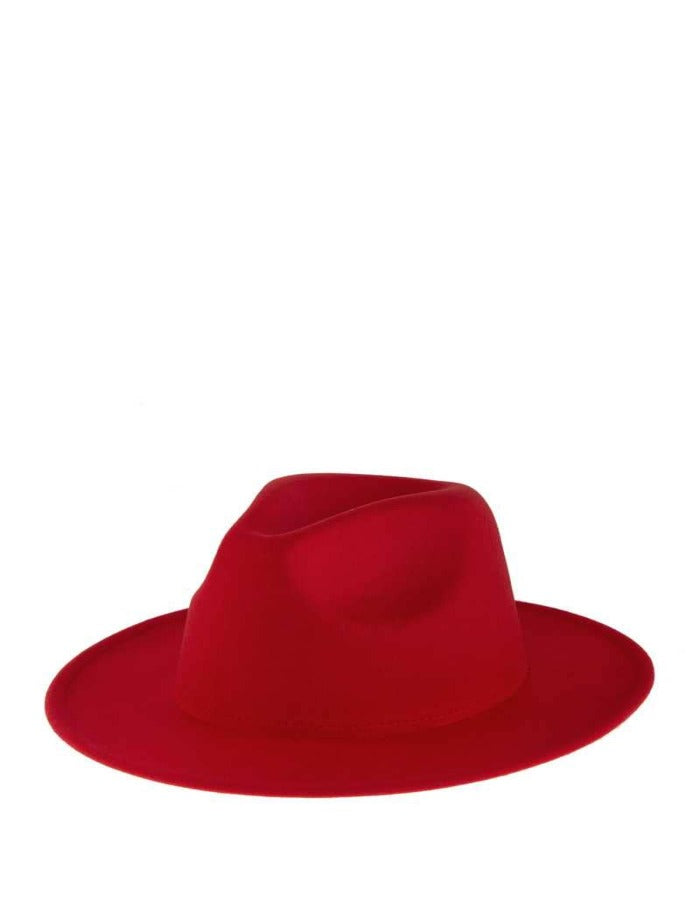 FLAT BRIM FELT PANAMA HAT - RED