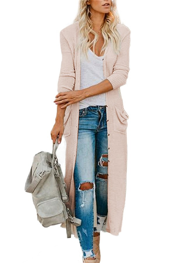 LONG BUTTON FRONT CARDI - SOFT PINK