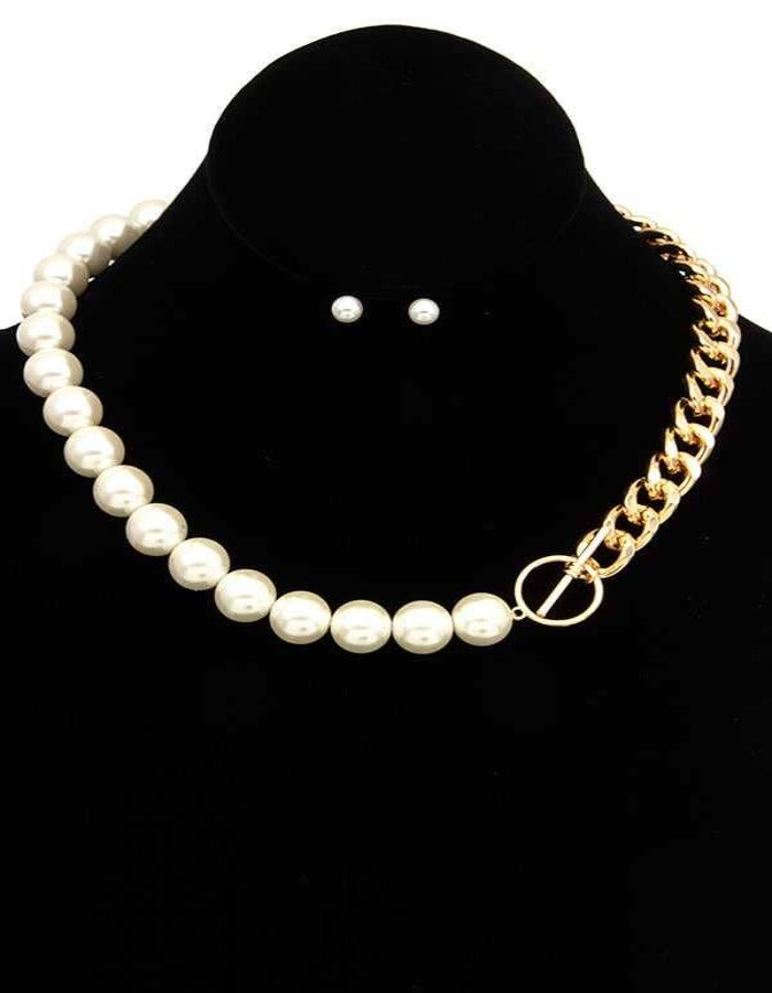 GOLD CHAIN + PEARL NECKLACE + EARRING SET